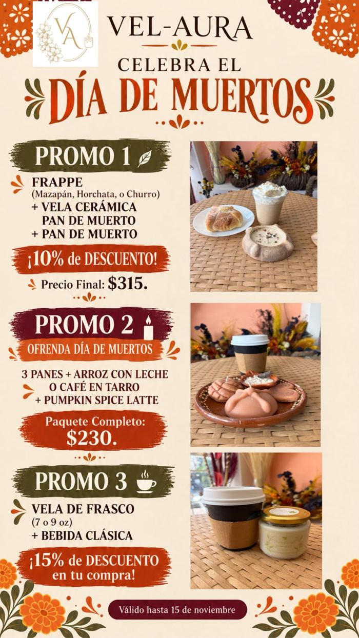Cartel de promociones de Día de Muertos de Vel-Aura